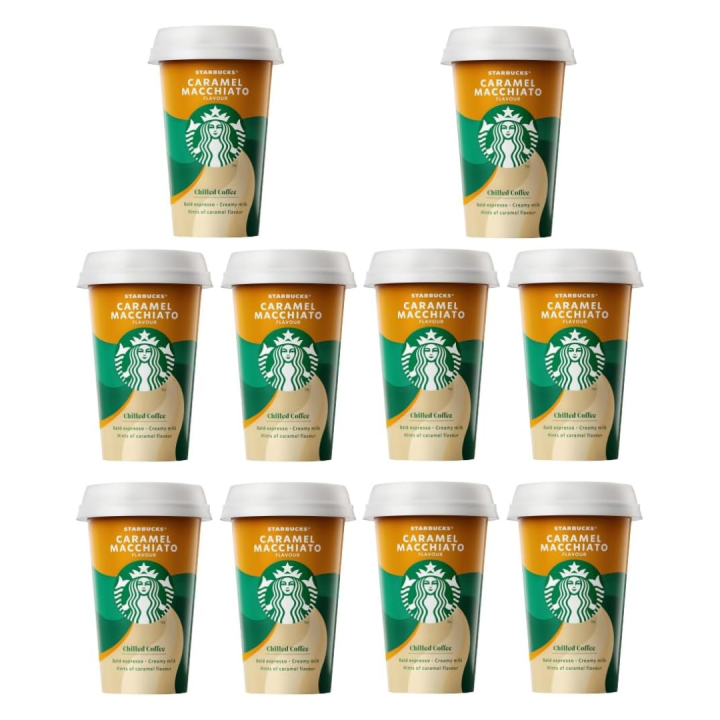 Starbucks Café Frío Listo para Beber 10 x 220ml | Pack de Vasos de Café RTD | Caramel Macchiato, Caffè Latte y Cappuccino