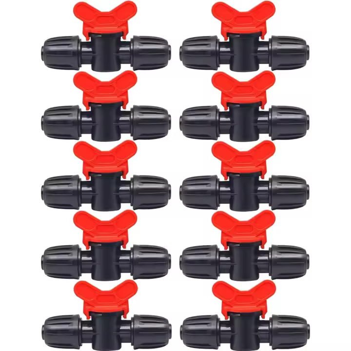 10 válvulas de interruptor de riego por goteo, para tuberías de goteo de 16 mm, válvulas de compuerta con conexión de púas, válvula de cierre de riego por goteo, color negro - 1