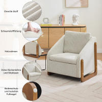 Silla, Silla decorative para Salón, Silla de Ocio, Modern Silla, with Reposabrazos de Madera, with paño, canvas de chenilla beige, 73,5*73,5*73,5 cm, 1 Juego - details 2