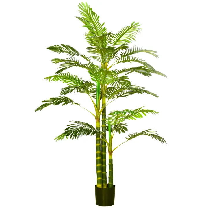HOMCOM Planta Artificial Palmera Areca Grande 190 cm con Maceta y 30 Hojas Decoración para Interior y Exterior Salón Oficina Balcón Ø19,5x190 cm Verde - 1