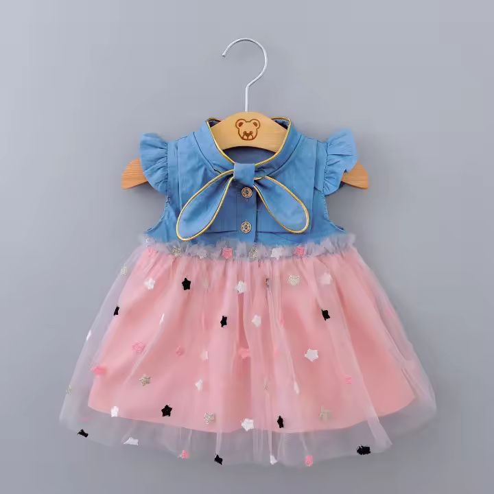 Vestido De Verano Para Bebé Niña Con Puntos En Malla Estilo Coreano Dulce Y Tierno Vestido De Poliéster Para Niñas (0-3 Años) - 1