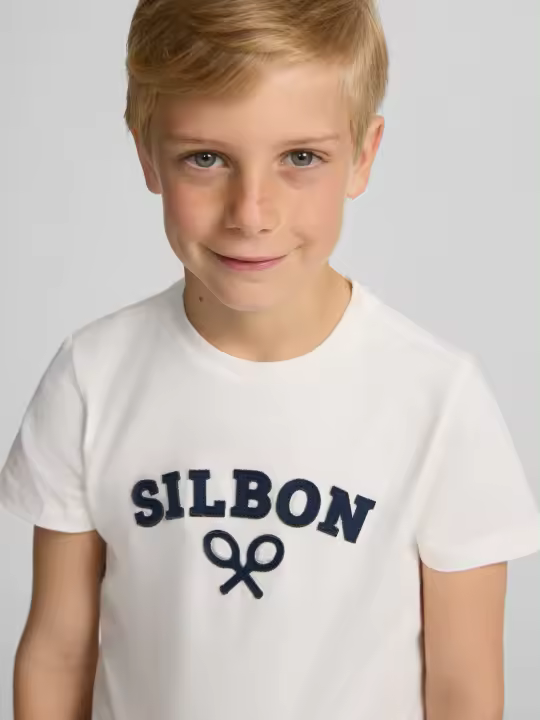 Silbon - Camiseta kids raqueta media blanca - 1
