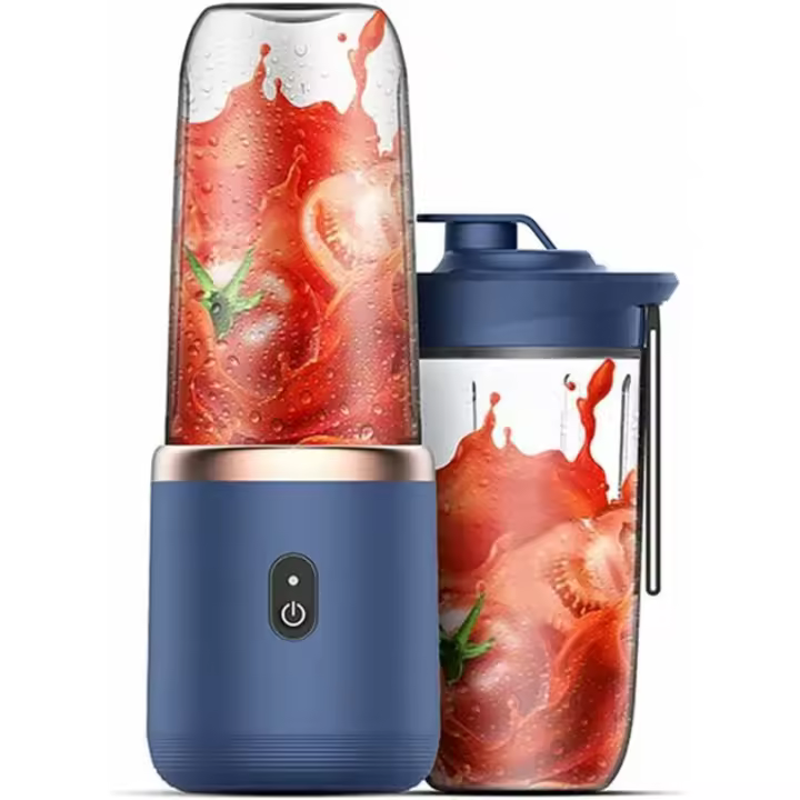 Mini licuadora de frutas portátil de 400 ml con 6 cuchillas de acero inoxidable Licuadora personal para batidos de verduras Licuadora eléctrica recargable por USB + Taza deportiva con tapa - Azul - 1