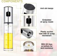Pulverizador Aceite Spray, para Cocina, de Acero Inoxidable y Cristal,100 ml, Antigoteo, Accesorios Freidora de Aire, Dispensador, Bote, Dosificador - details 1
