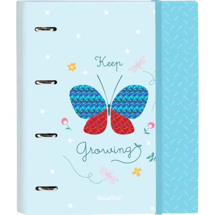 SAFTA | CARPETA 4 ANILLAS 35MM CON RECAMBIO BLACKFIT8 "MARIPOSA" - Carpeta Anillas Licencia Oficial - Diseño Exclusivo - Ideal para Uso Diario - Material Duradero - Compatible con Hojas A4 - 1