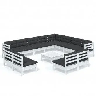 VIDAXL 3096882 conjunto de muebles para los jardines con 13 piezas en madera blanca y gris antracita vida xl - 1