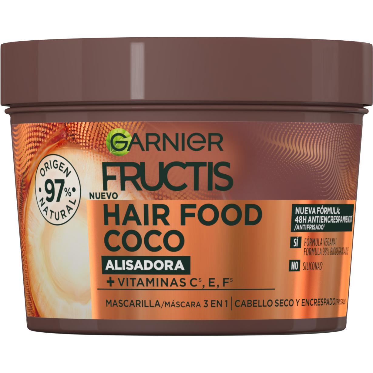 GARNIER Fructis Hair Food Sets Coco Champú, Acondicionador o Mascarilla Alisador para Cabello Seco y Encrespado