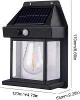 Luz solar de pared para exteriores, sensor de movimiento de salida y puesta del sol, luz de pared de tungsteno, luz nocturna para patio, luz LED de pared exterior, tres modos de iluminación, luz de seguridad para porche frontal exterior, decoración de par - details 0