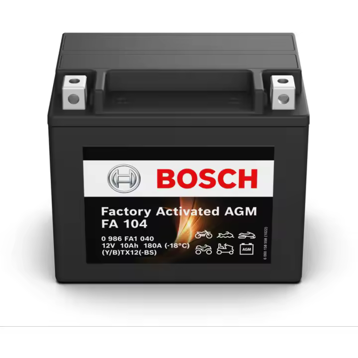 Batería de moto Bosch FA104 - AGM. Tecnología AGM. 12V - 10Ah/180A (EN) - 1