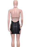 Beyprern Vestido Mini De Crystals Negro Con Lámpara Y Corte En X Para Mujer Verano Espalda Descubierta Con Lentejuelas Traje De Noche Para Cumpleaños - details 2