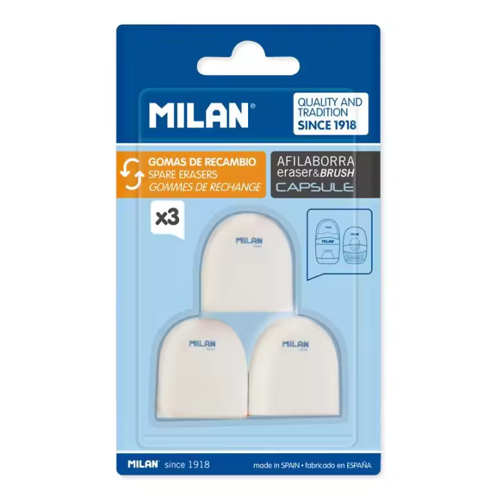 MILAN Blíster 3 Gomas de Recambio para Afilaborra y eraser&brush CAPSULE - 1