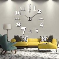 Reloj Pared DIY Horas 3D Grande Hasta 130 Cm. Diámetro Moderno Adhesivo Espejo Plateado Acrílico Gigante Enorme Decorativo Silencioso Digital Hogar Salón Cocina Dormitorio Peluquería Restaurante Bar Hotel Hostal Comercio Oficina Negocio - details 0