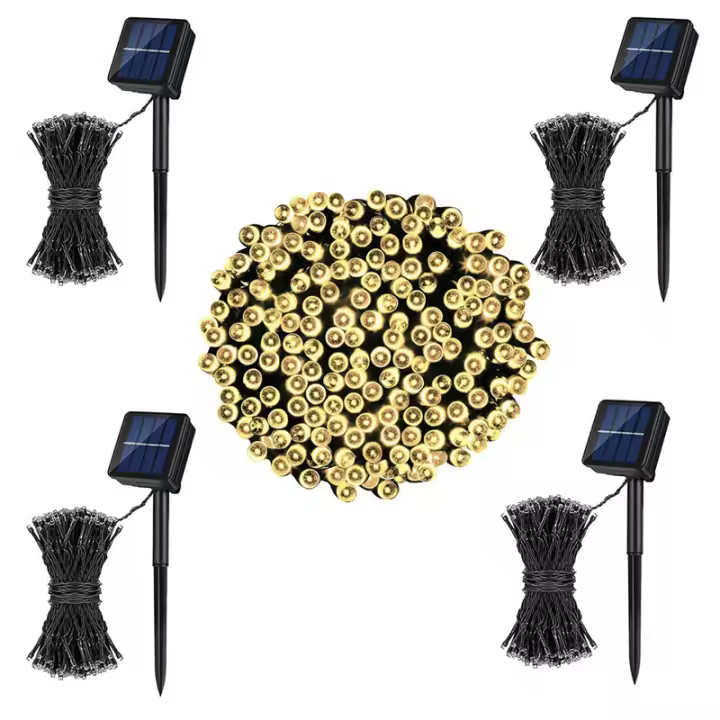 Guirnaldas Luces Exterior Solar, 7M 50LED luces solares led exterior jardin 8 Modos Blanco Cálido, Cadena de Luces Decoracion para Jardín Patio Bodas Árbol Terraza Fiestas, 4 Pack - 1