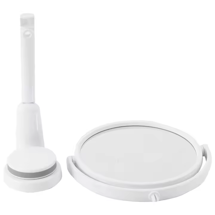 Espejo de baño moderno sin taladro, accesorio redondo de 2 lados para maquillaje, tocador y afeitado, succión de pared, brazo plegable, extensible - 1