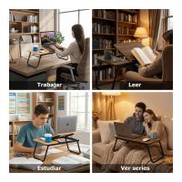 Mesa perezosa multifuncional, Mesa plegable portátil multifuncional de una pieza para cama, mesa de cama plegable portátil, escritorio de ordenador ajustable en altura con portavasos para cama y oficina - details 4