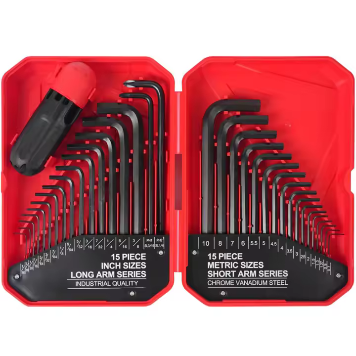 Juego De Llaves Allen 35 Piezas Métricas Y Estándar SAE De Acero Cromo Vanadio Llaves Hexagonales Antideslizantes Tamaños De 0.7mm a 10mm Y 0.028" a 3/8 - 1