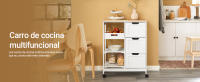 Carro de Almacenamiento Mueble Auxiliar de Cocina Carrito de Servir con 3 Cajones y 3 Estantes Blanco 68 x 38 x 85 cm FKW79-W ES - details 0