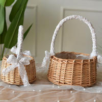 Cesta De Almacenamiento Tejida Para Boda Cumpleaños Y Decoración Del Jardín Hogar Con Manija Y Cinta De Rattan Flor - details 0