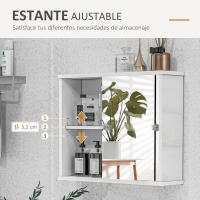 kleankin Armario con Espejo de Baño Mueble Colgante para Baño con Estante Ajustable y Puerta Corredera Doble para Dormitorio 55x15x45 cm Blanco Brillante - details 4