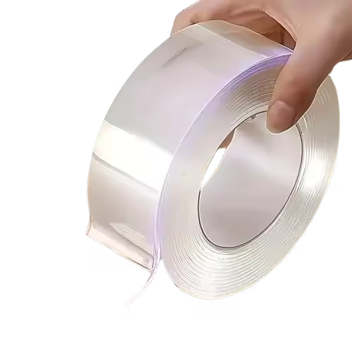 Cinta Adhesiva de Doble Cara Transparente – Reutilizable y Lavable, Extra Fuerte, Sin Huellas, Fácil de Cortar, Ideal para Paredes, Suelos y Superficies Lisas – Multiuso y Removible - 1