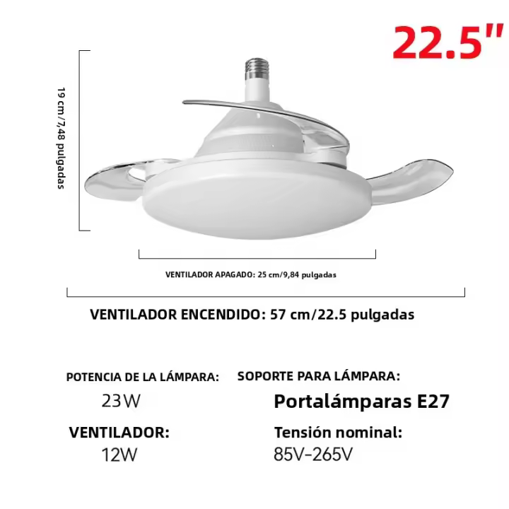 Lámpara De Techo LED Con Ventilador Oculto E27 Para Sala De Estar Cocina Garaje Con Control Remoto Y Blades Retráctiles Fuente De Alimentación DC - 1