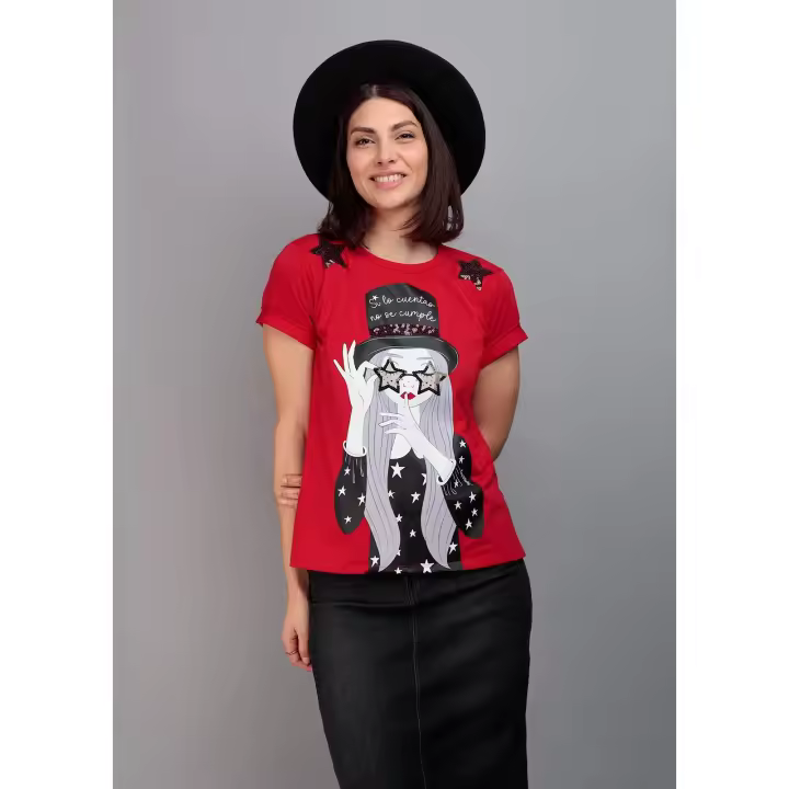 Keep&Trendy Marcas Mujer Ropa Camisetas y tops  Camiseta roja -Keep and Trendy- Chistera - 1