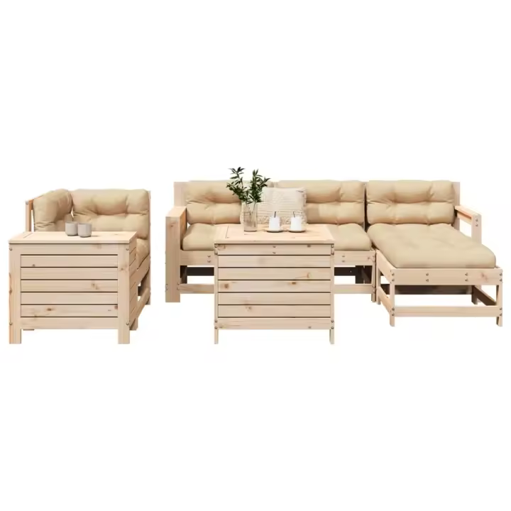 vidaXL Juego de sofás de jardín 7 piezas madera maciza de pino - 1