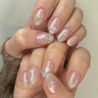 24Pcs Uñas Postizas De Cabeza Redonda Y Corta Con Diseño De Ojo De Liebre Plata Uñas Postizas De Cubierta Completa Almendra Para Manicura - details 3