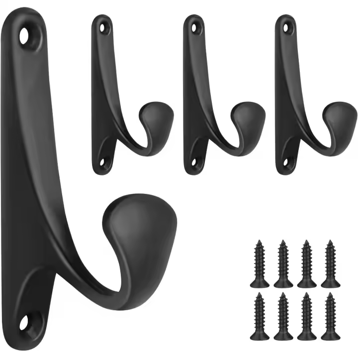 Ganchos negros de la comparación 4 Pcs para Colgar La Ropa, Resistant, Gancho de Puerta del metal con los tornillos - 1