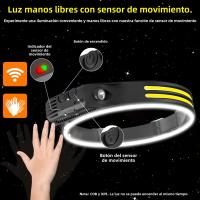 Lámpara Frontal LED+COB Con Sensor 5 Modos De Iluminación Recargable Batería Integrada 1200mAh Impermeable Linterna De Trabajo Para Camping Caza Senderismo Pesca Correr - details 1