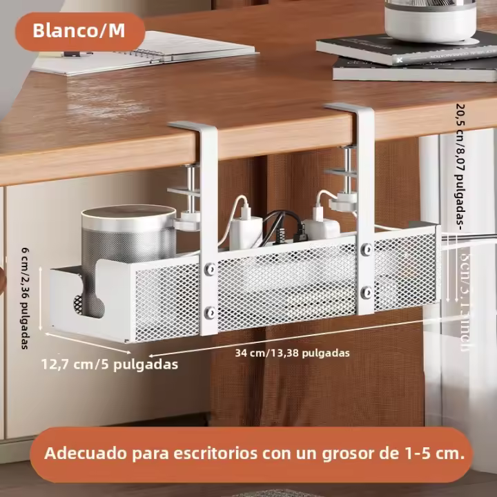 Gestiòn De Cables Extensible Sin Perforar Con Soporte De Metal Y Enchufe Retráctil Para Escritorio Organizador De Cordones - 1