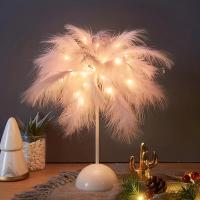 Lámpara De Mesa LED Cálida Pequeña Luz Nocturna Decorativa Para Habitación De Niña Y Novia Lámpara De Lectura Al Lado Del Cama Estilo Nórdico Romántico Con Plumas - details 7