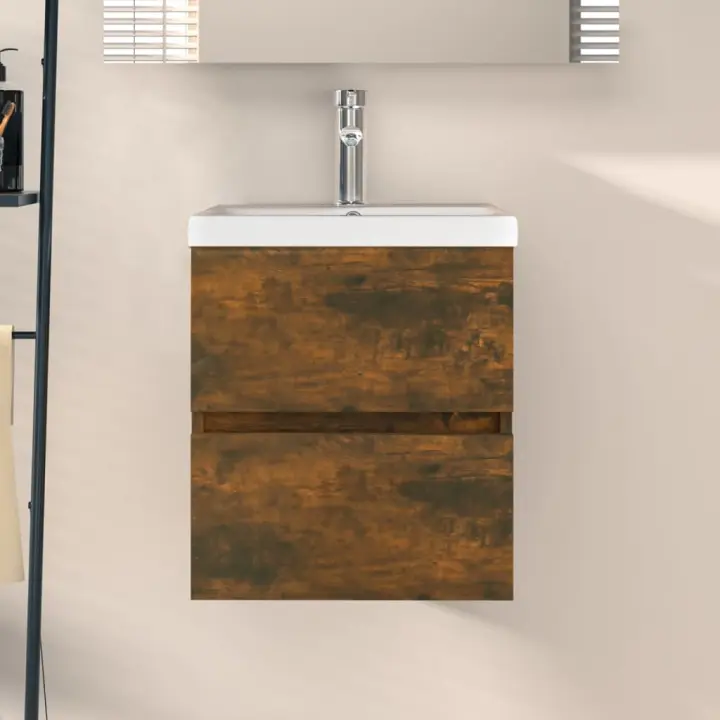 vidaXL Armario para lavabo madera contrachapada 41x38,5x45 cm en color Blanco/Gris hormigón/Gris sonoma y más | almacenamiento funcional diseño moderno para baño dormitorio sala - 1