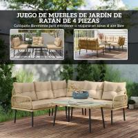 Outsunny Conjunto de Jardín Exterior de Ratán Sintético de 4 Piezas Muebles de Jardín Exterior en Forma de L Incluye 2 Sofás de 2 Plazas 1 Sillón Esquinero 1 Mesa de Centro con Cojines Natural - details 3