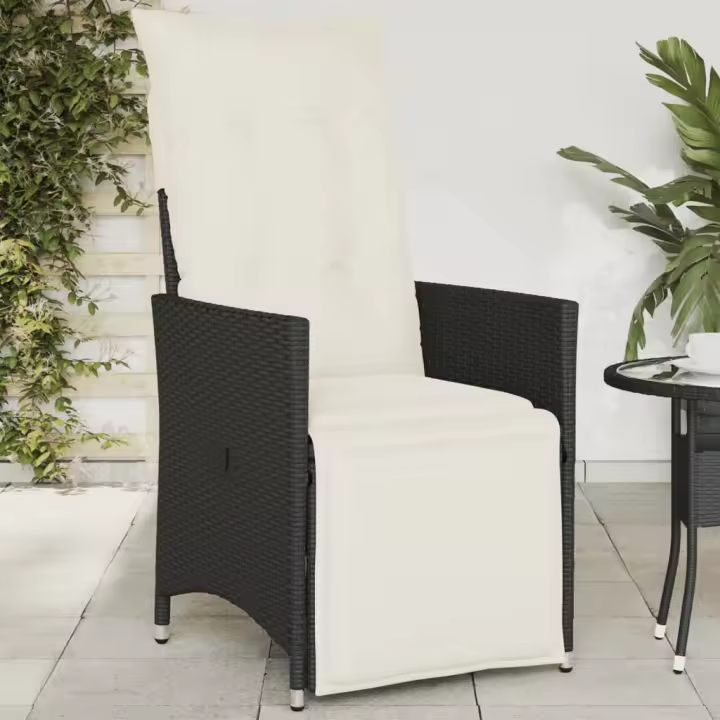 vidaXL Sillón reclinable de jardín con cojines ratán sintético negro en color Negro y crema/Marrón y crema/beige y crema y más | acolchados duraderos para sofás de jardín terraza exterior - 1