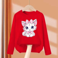 Camiseta De Gato Con Lazo Para Bebé Niña 2024 Manga Larga Algodón Y Poliéster Estilo Casual Primavera Tallas 3-14 Años - details 5