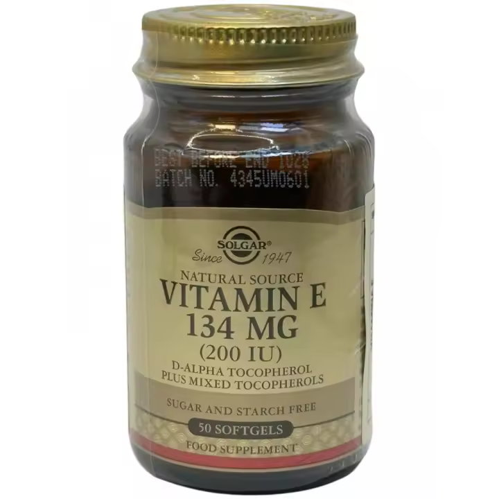 Vitamina E 200 UI 134mg (200 IU) 50 Cápsulas blandas (Perlas) de Solgar - 1