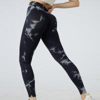 Leggings De Yoga Para Mujer Con Cintura Alta Y Sin Costuras En Tie Dye Elasticidad Levantamiento Y Modelado Pantalones De Ejercicio Con Cinturón Ancho - details 2