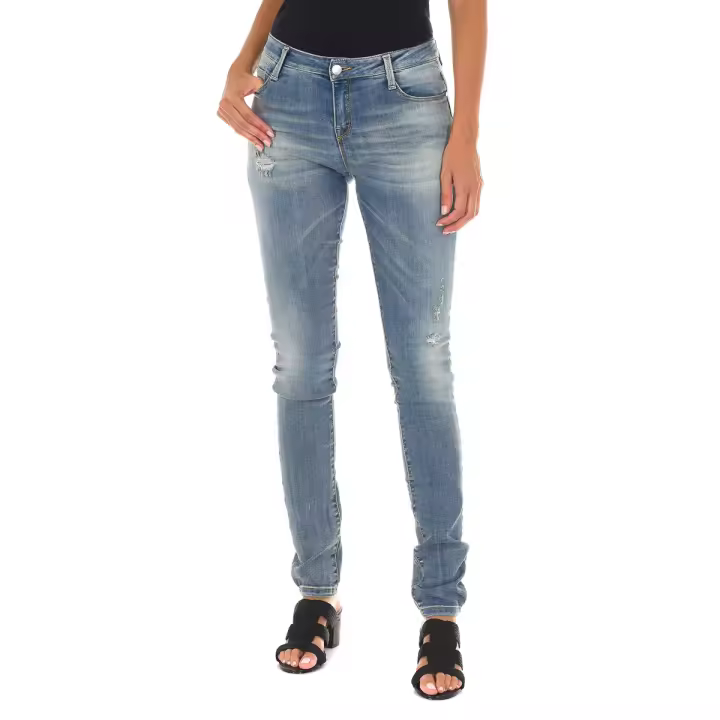 MET-Pantalon Tejano Largo efecto gastado y roto 10DB50305 para Mujer - 1