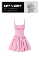 Vestido De Mujer PB&ZA A2024 Verano Moda Casual Cuello Cuadrado Sin Mangas Pleated Ajustado Con Tirantes Colgantes Vestido De Fiesta - details 3