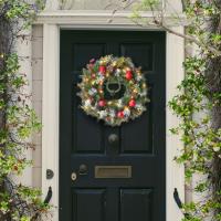 Wreath De Navidad Con Luces LED Simulación Berenjena Roja Decoración Xmas Para Puerta Ventana Y Pared 40cm Material PVC - details 2