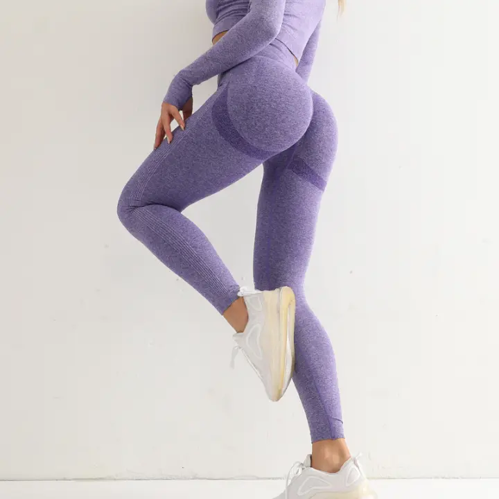 MOV-Mallas deportivas sin costuras para mujer, Leggings de cintura alta, elásticos, lisos, para correr, de secado rápido, Push Up, ajustados - 1