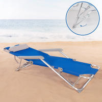 Aktive - Pack 2 tumbonas plegables, respaldo reclinable 3 posiciones, 153x47x33/75 cm, azul, de aluminio y textileno, con cojín y topes antivuelco, máx. 110 kg, tumbonas de playa plegables, accesorios verano - details 1