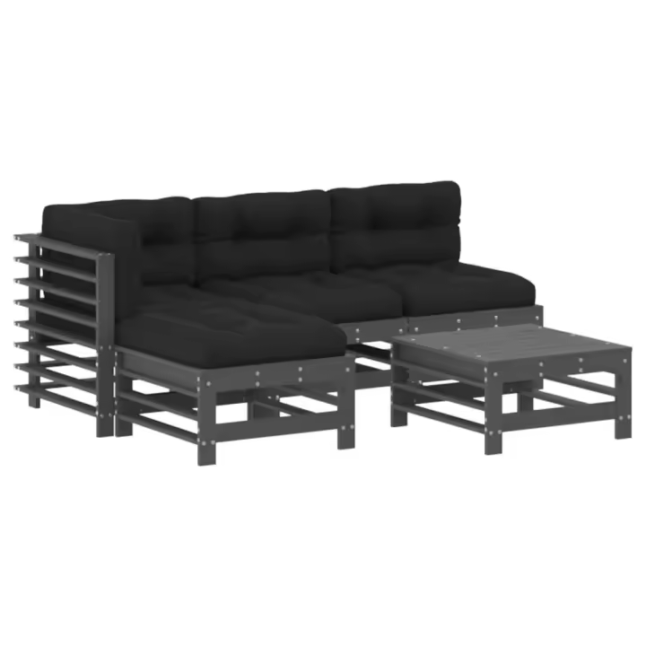 vidaXL Juego de muebles jardín 5 piezas y cojines madera maciza gris - 1