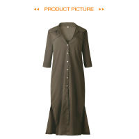 Vestido Largo Casual De Mujer Jocoo Jolee Otoño Invierno Con Botones Y Abertura Lateral Manga Larga Midi Suelto A-Line - details 2