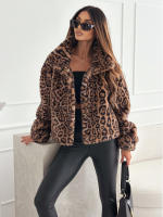 Abrigo Corto De Punto Leopardo Para Mujer Estilo Casual Manga Larga Moda De 2024 Abrigo Cálido Para Otoño E Invierno - details 3