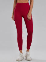 Pantalones Deportivos De Mujer En Color Sólido Cintura Alta Elástica Leggings De Fitness Sin Costuras Ajuste De Cadera - details 14
