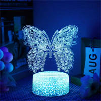 Lámpara De Noche 3D Mariposa Con Ilusión Optica Y Toque Cambio De Color Ambiental 7 Colores Para Dormitorio Luz LED ABS Fuente De Alimentación DC 5V - details 1