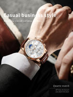Reloj LIGE Para Hombre Militar Moda Cronógrafo Deportivo Impermeable Con Fase Lunar Cuarzo Cuero Resistente Al Choque Display De Roman Numeral - details 2
