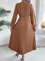 Vestido Largo De Mujer Elegante Con Tres V-Neck Y Cintura Ajustada Estilo Europeo Y Americano Para Otoño E Invierno - details 11